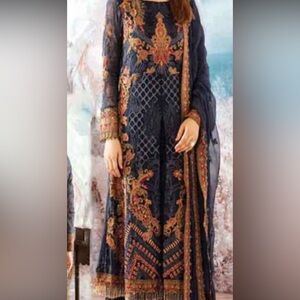 IZNIK PK Navy Blue Embroidery 3 Piece Suit Pakistani/ Desi